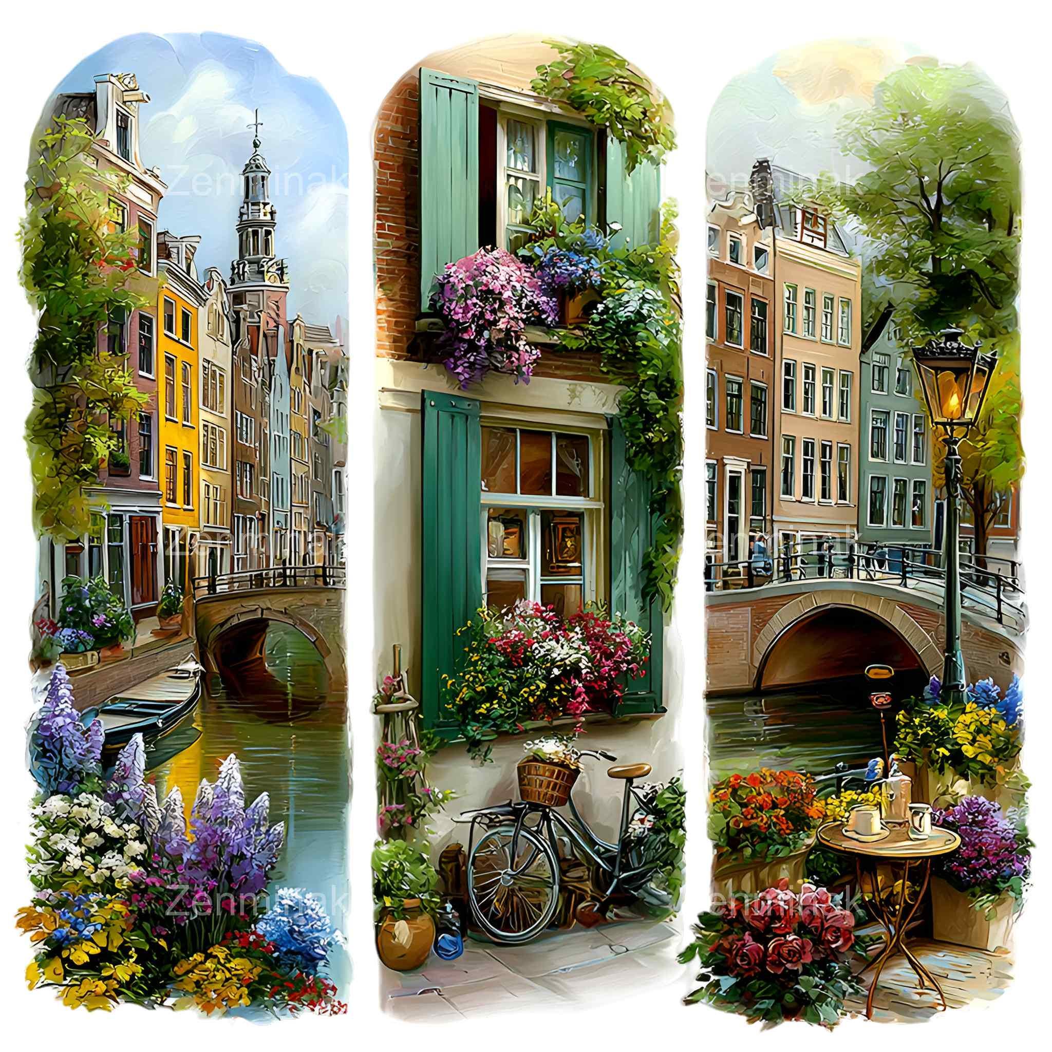 10 PNG Amsterdam Canal Landscape Clipart, European Travel Flower Window ...