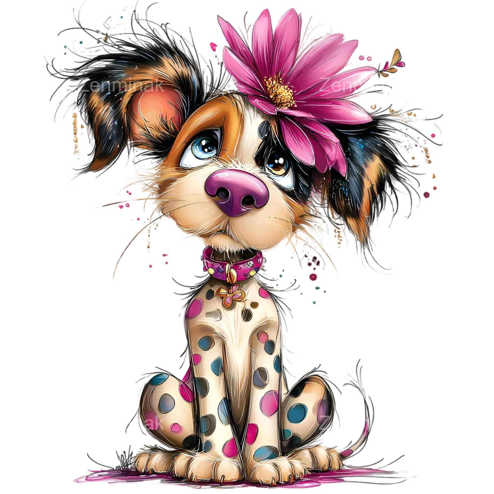 16 PNG Dog Clipart, Funny Puppy Floral Pet Kids Sublimation Cartoon ...