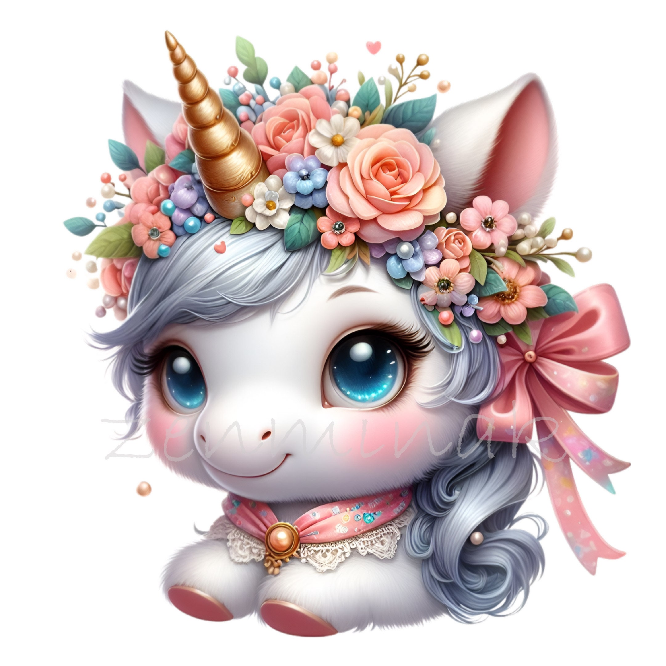 10 PNG Floral Baby Unicorn Clipart, Pink Rose Pony Pastel Nursery Wall ...