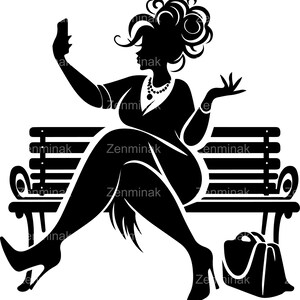 6 Elegante Selfie Donna SVG, Clipart Donna Glamour, Panca alla Moda PNG, File Digitale Diva Elegante, Arte Ragazza Trendy