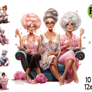 Watercolor Old Ladies Clipart Illustration PNG, Wellness Clipart Sublimation