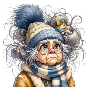 10 PNG Grumpy Winter Lady PNG – Funny Senior Woman With Snowy Hat ...