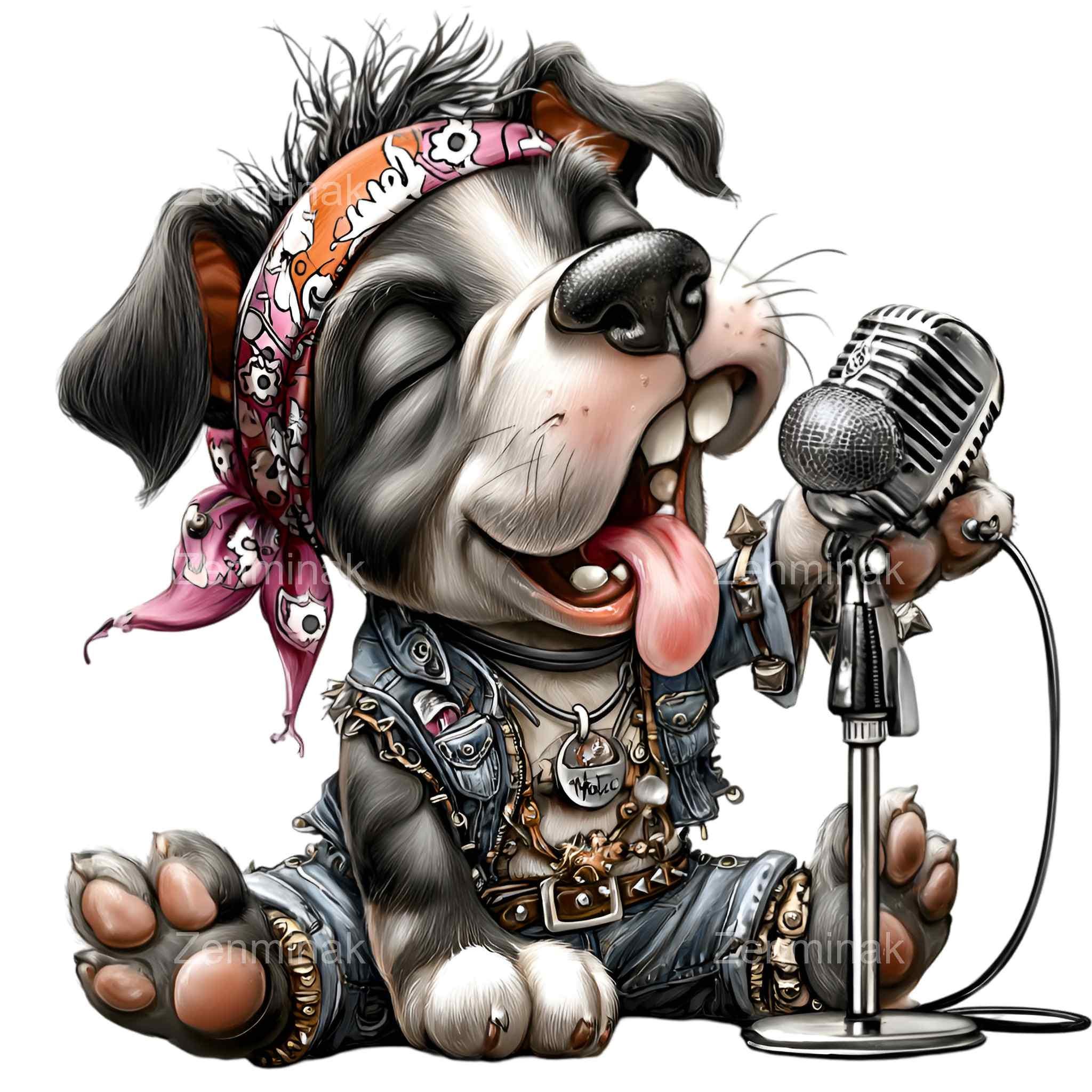 15 PNG Rock Singer Dog Clipart – Puppy With Microphone – Funny Music ...