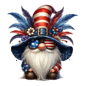 10 Gnomos patrióticos PNG, Clipart del Día de la Independencia de EE. UU., Ilustración de gnomo con bandera estadounidense, Descarga digital del 4 de julio