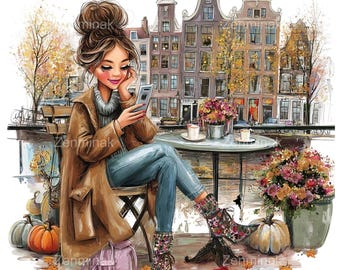 15 PNG Ámsterdam Café Otoño Ciudad Viajes Clipart, Terraza Europea