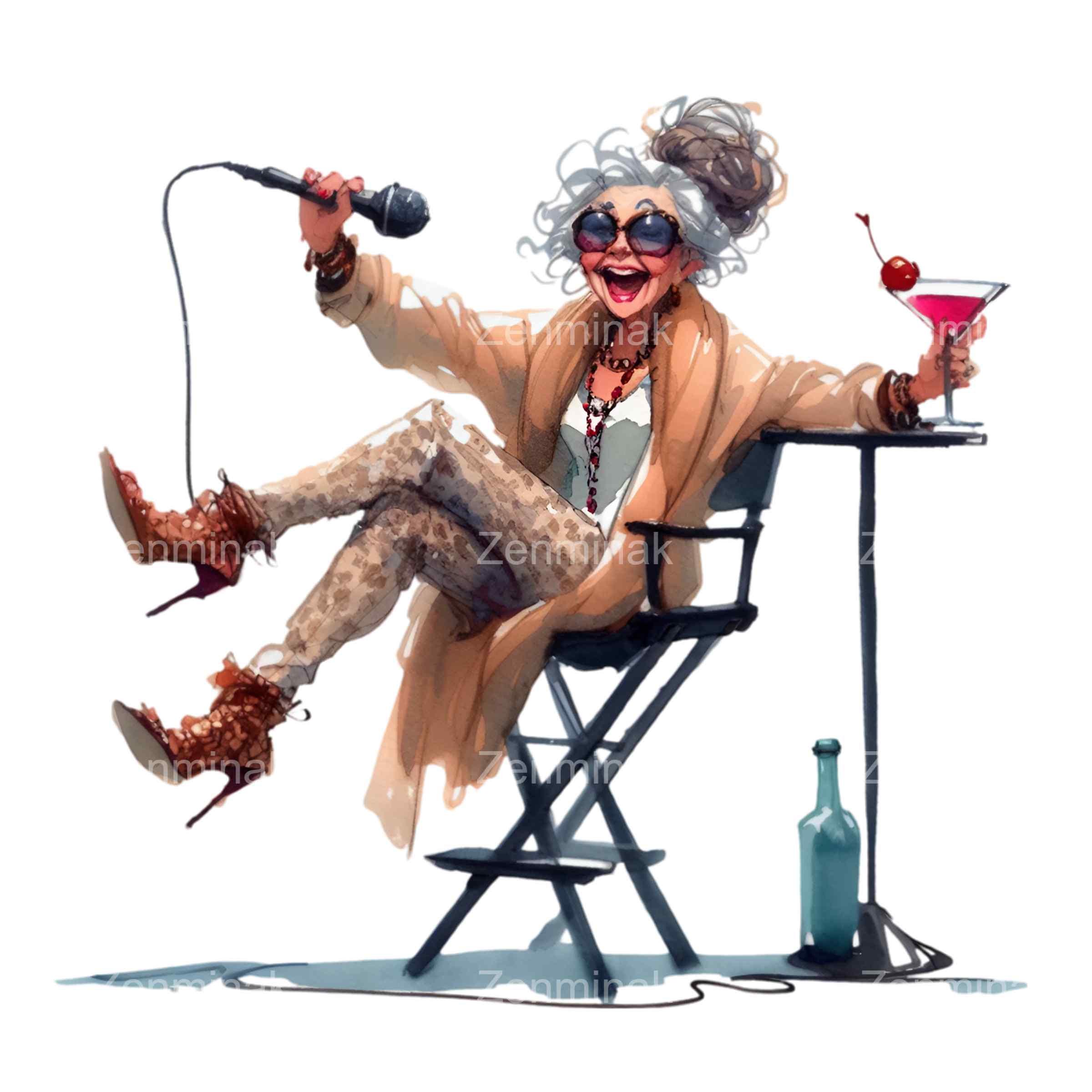 17 PNG Singing Lady Clipart – Funny Senior Singer – Whimsical Character ...