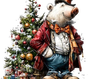 12 PNGビクトリア朝のシロクマのクリップアート - クリスマスツリーと