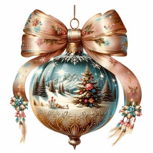 Pallina di Natale vittoriana con scena invernale PNG – 14 eleganti ornamenti d'arte digitale per i design delle feste