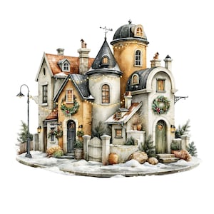 16 PNG Winter Fairy Castle, Christmas Manor House Graphic
