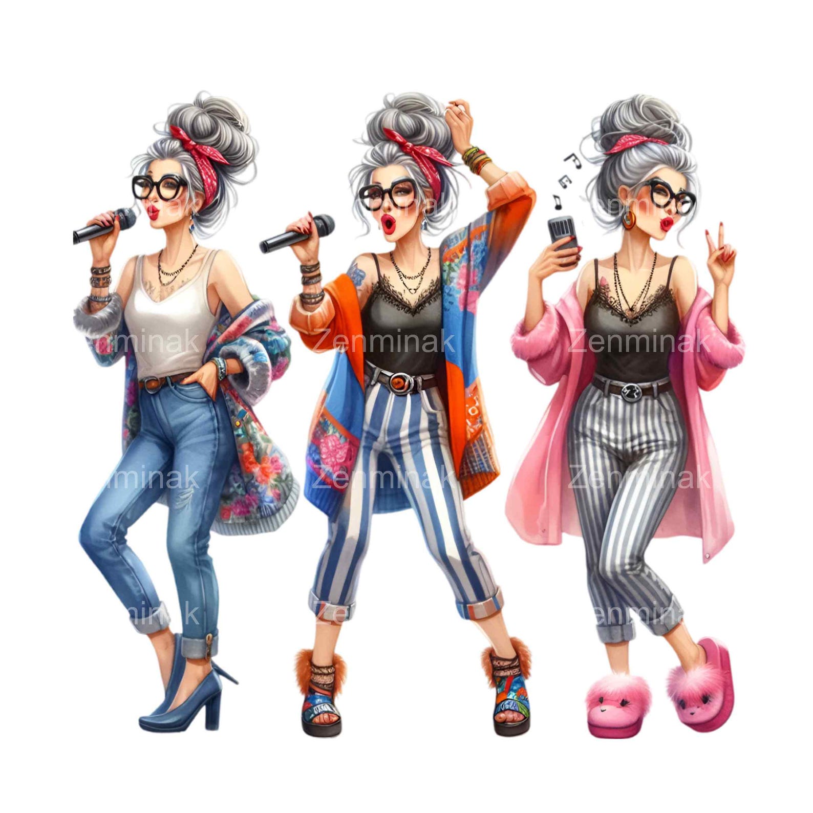 14 PNG Funny Singing Grandma PNG Clipart – Cartoon Senior Woman With ...