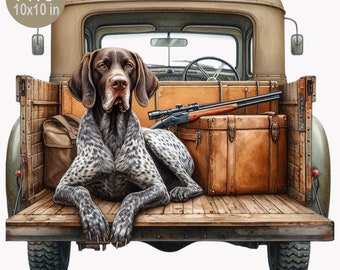 Hunting Dog Clipart, German Shorthaired Pointer Dog Illustration, Duck Hunting Sublimation