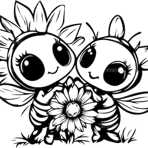 4 SVG Coppia di Api Carine SVG – File di taglio di api kawaii con girasole – Adorabile clipart di insetti per San Valentino, lavoretti per bambini e decorazioni primaverili