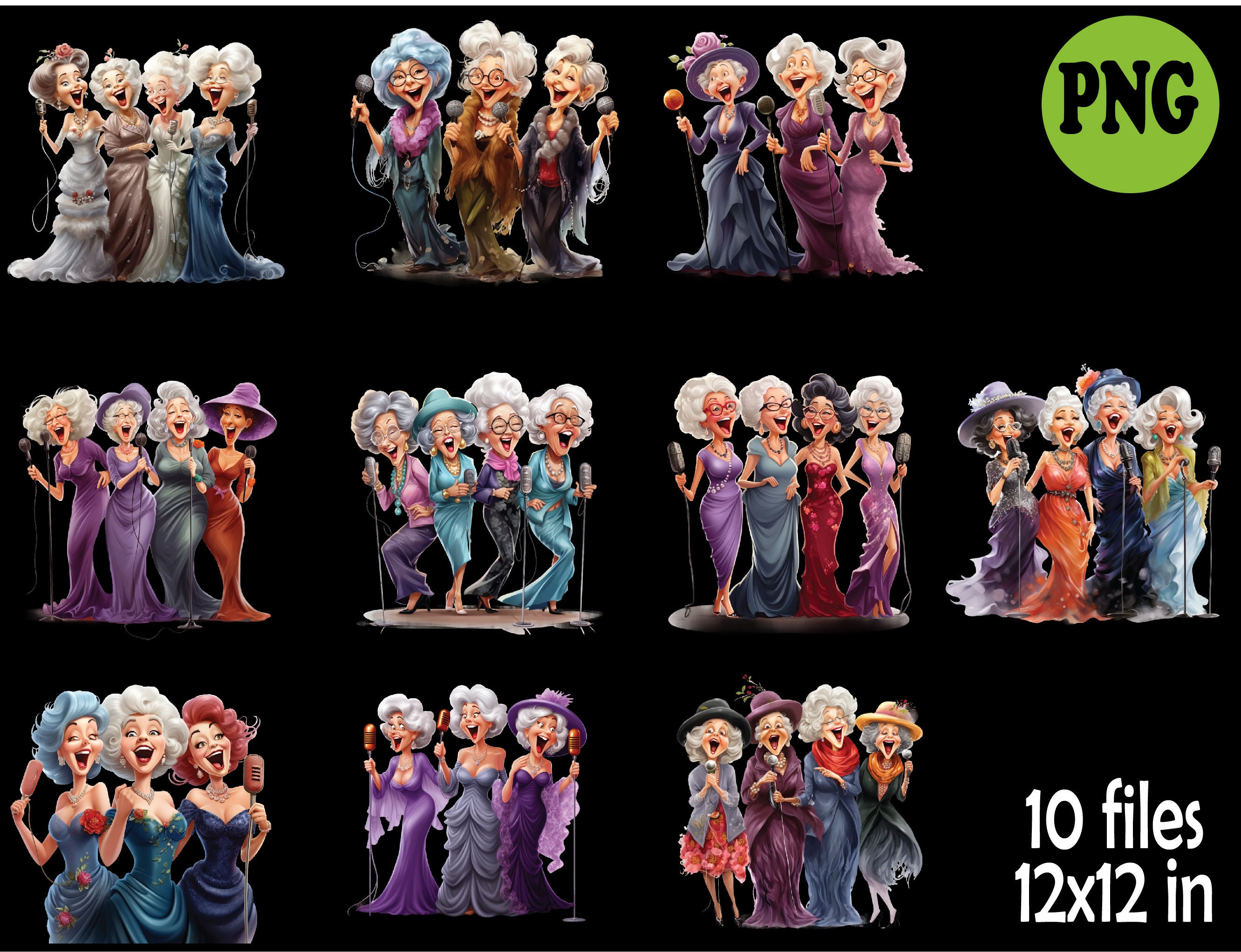 10 PNG Singing Senior Women, Glamorous Grandma Chorus Clipart - Etsy