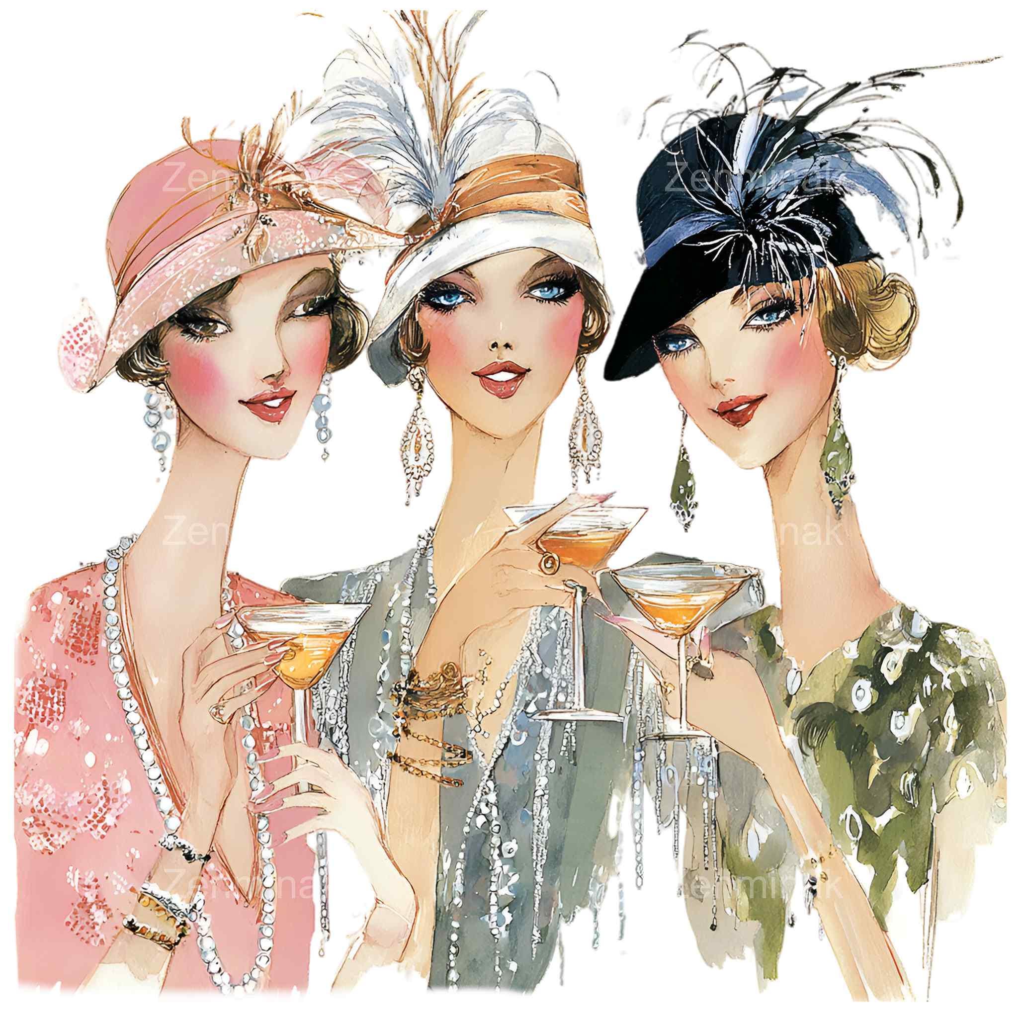 15 PNG Vintage 1920s Flapper Girls Clipart, Art Deco Women Party Art - Etsy