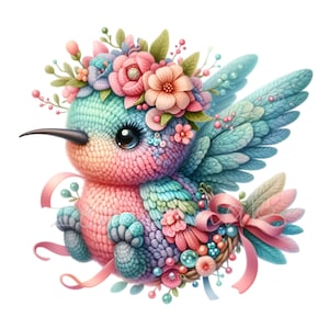 10 種類の花柄ハチドリ PNG クリップ アート、花とかわいいパステル カラーの鳥、工芸品や DIY プロジェクト用のデジタル イラスト