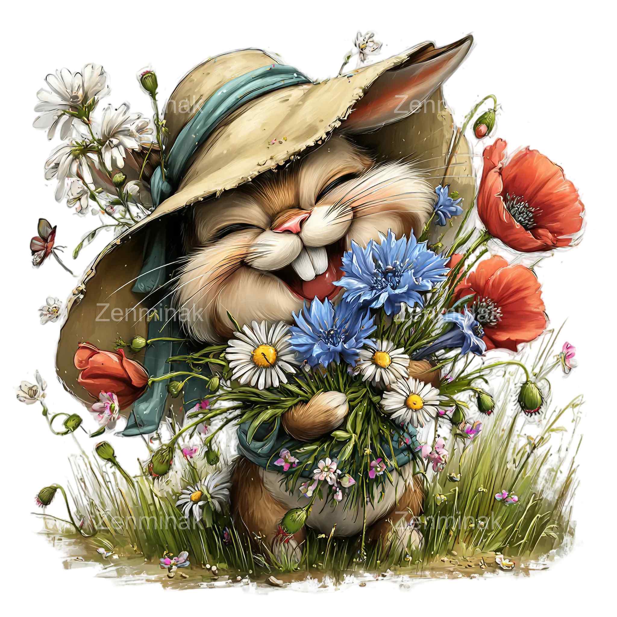 15 PNG Floral Bunny Clipart, Spring Rabbit With Wildflowers, Farmhouse ...