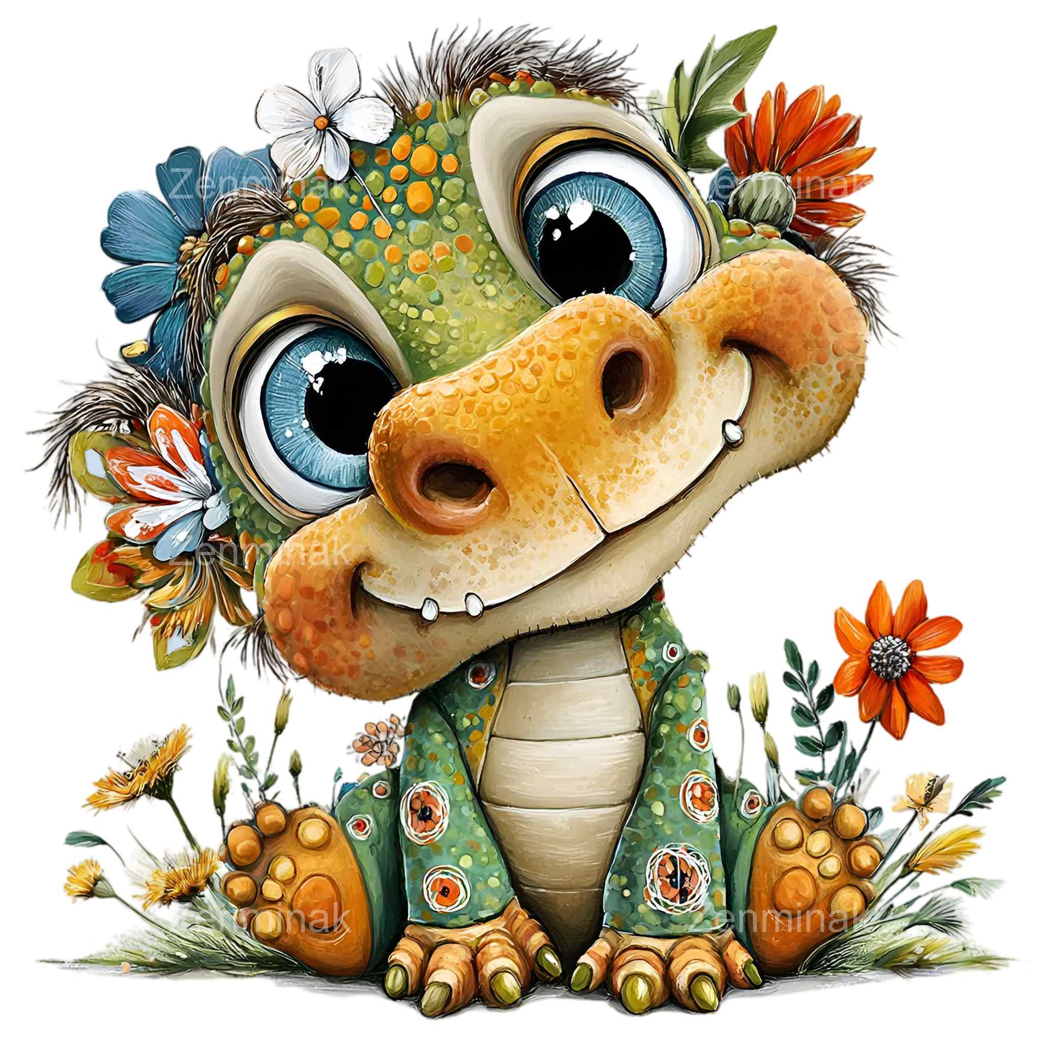 Spring Dinosaur 15 PNG Spring Dinosaur Clipart, Fantasy Animal Illustration, Floral ...