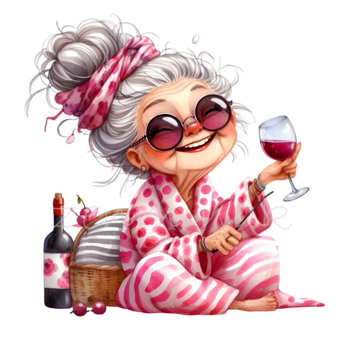 12 PNG Funny Wine Grandma Clipart – Eccentric Lady PNG – Quirky Elderly ...