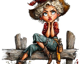 12 PNG Western Cowgirl Clipart, Retro Country Farmhouse Wall Art