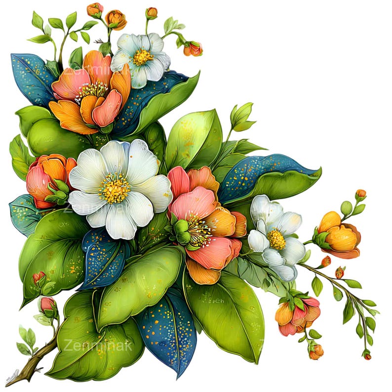 16 PNG Floral Clipart, Watercolor Spring Flowers Botanical Greenery ...