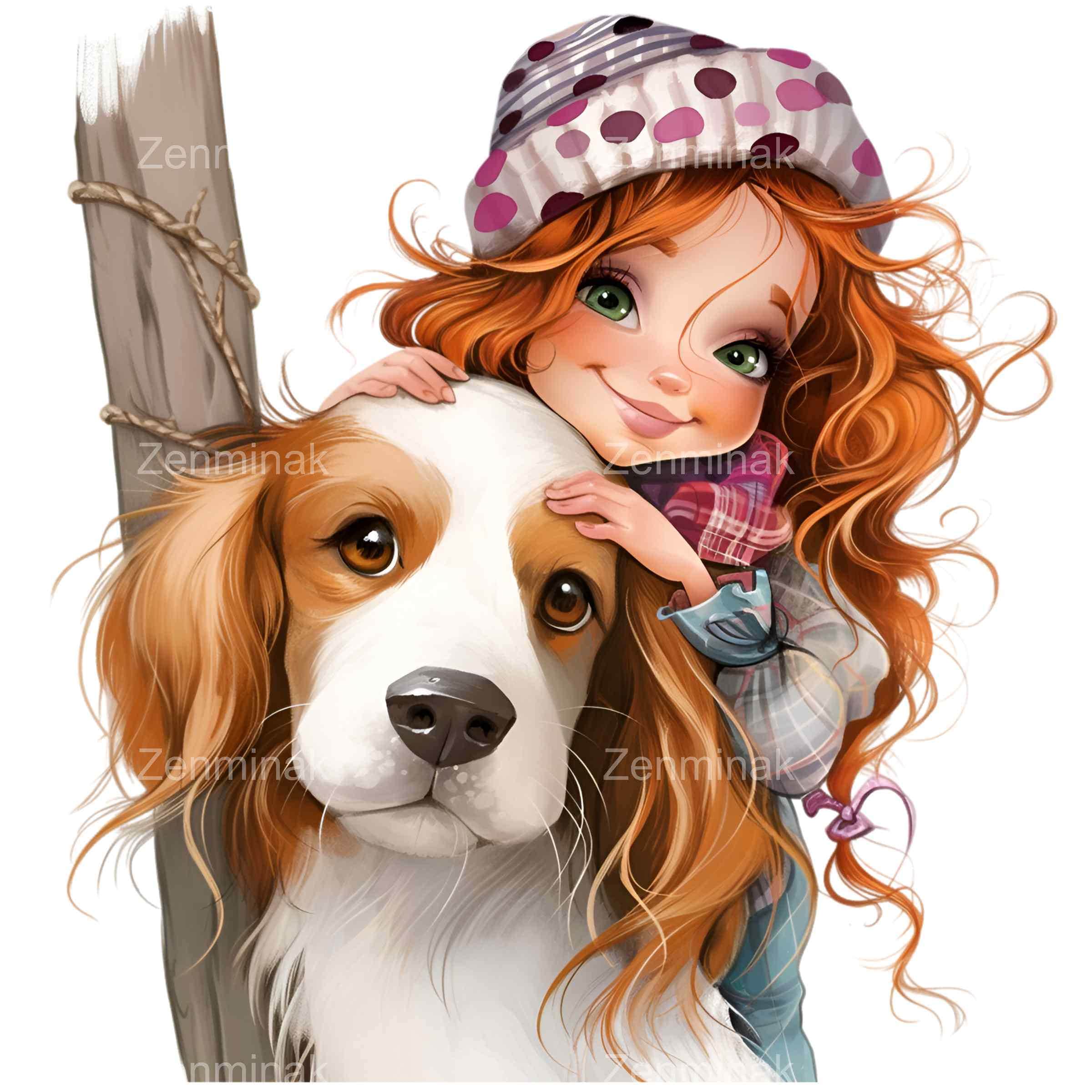 15 PNG 女の子と犬のクリップアート、赤毛の子供と子犬の保育園 - Etsy