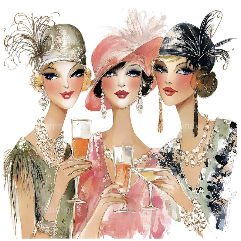 15 PNG Vintage 1920s Flapper Girls Clipart, Art Deco Women Party Art - Etsy