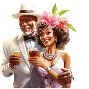 Ilustración prediseñada PNG de pareja de ancianos, sublimación de ancianas afroamericanas