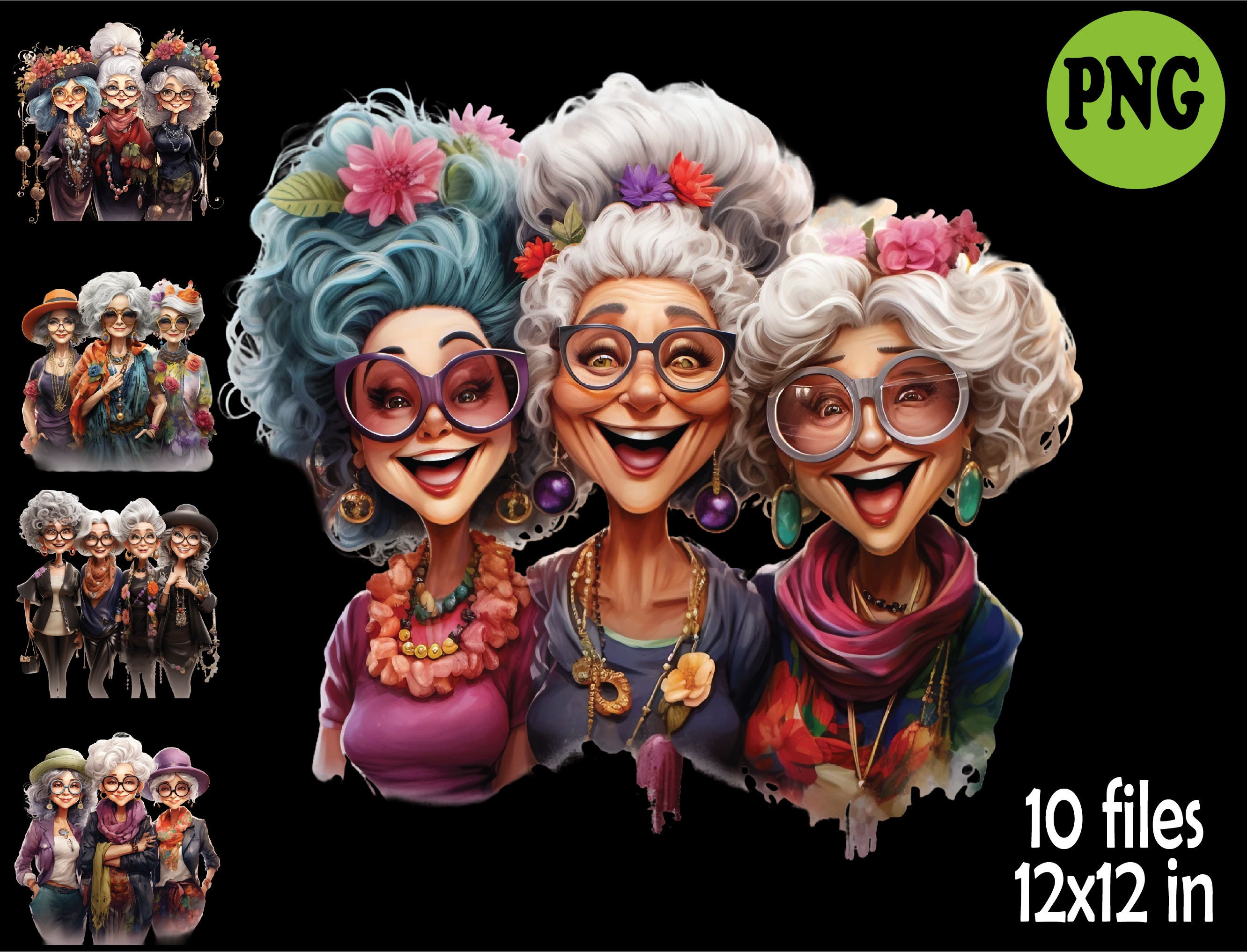 Watercolor Funny Old Ladies Clipart Sublimation PNG, Cheerful Old ...