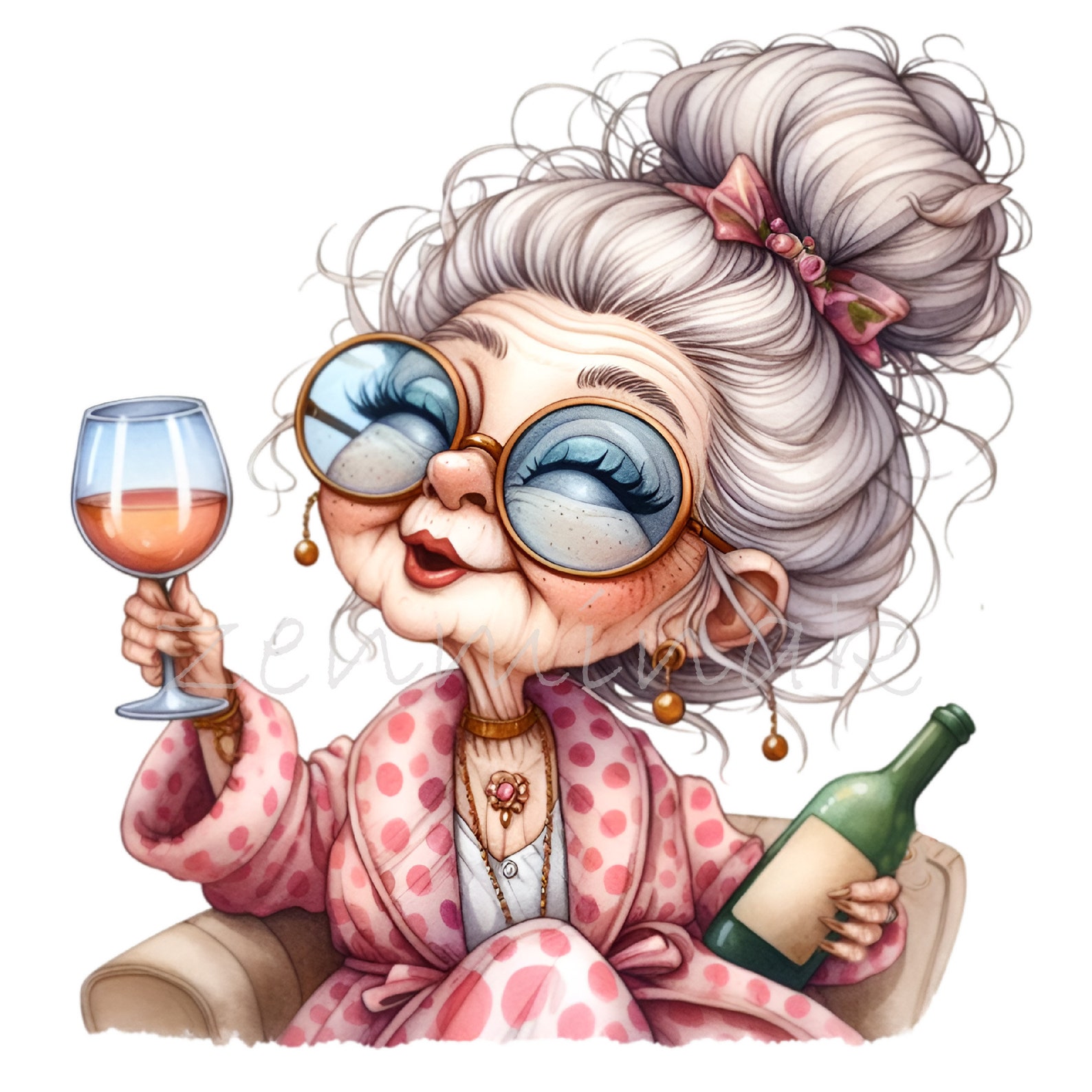 12 PNG Funny Wine Grandma Clipart – Eccentric Lady PNG – Quirky Elderly ...