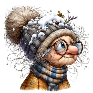 Eigenzinnige winter oma clipart | Illustratie schattige oudere dame 10 png | Perfect voor feestdagen en leuke ontwerpen