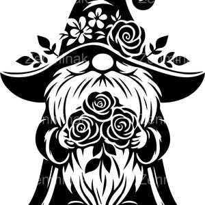 7 SVG Gnomo Floreale SVG – Grazioso Gnomo da Giardino che Tiene Rose File di Taglio – Clipart stravagante per lavoretti primaverili, biglietti e decorazioni da fattoria