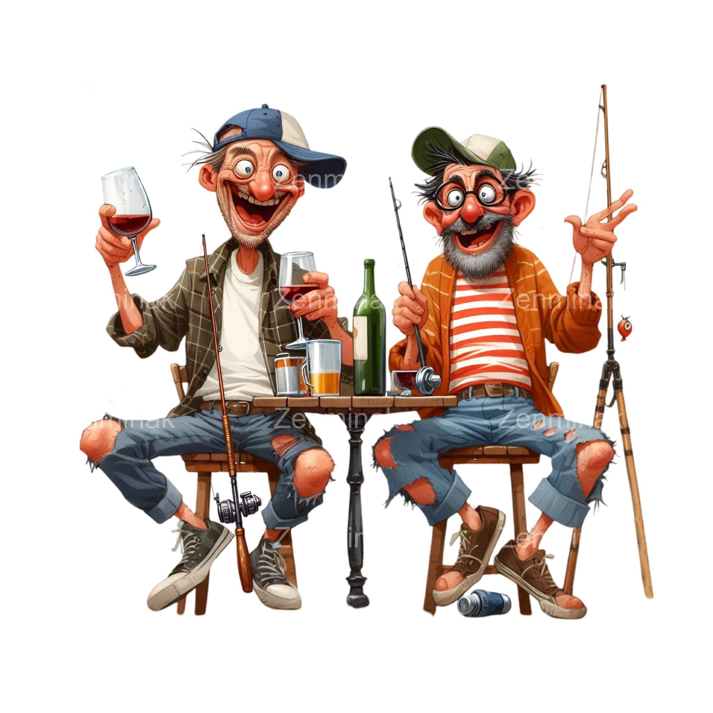12 PNG Funny Fishermen Clipart – Two Men Fishing and Toasting for Humor  Cards, Father's Day Crafts, Stickers and DIY Projects - Etsy Israel, image size:2400x2400