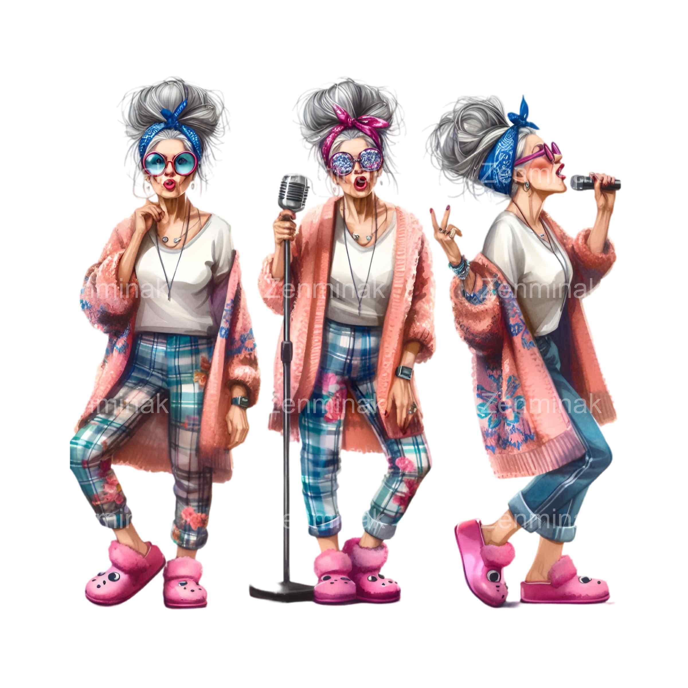 14 PNG Funny Singing Grandma PNG Clipart – Cartoon Senior Woman With ...
