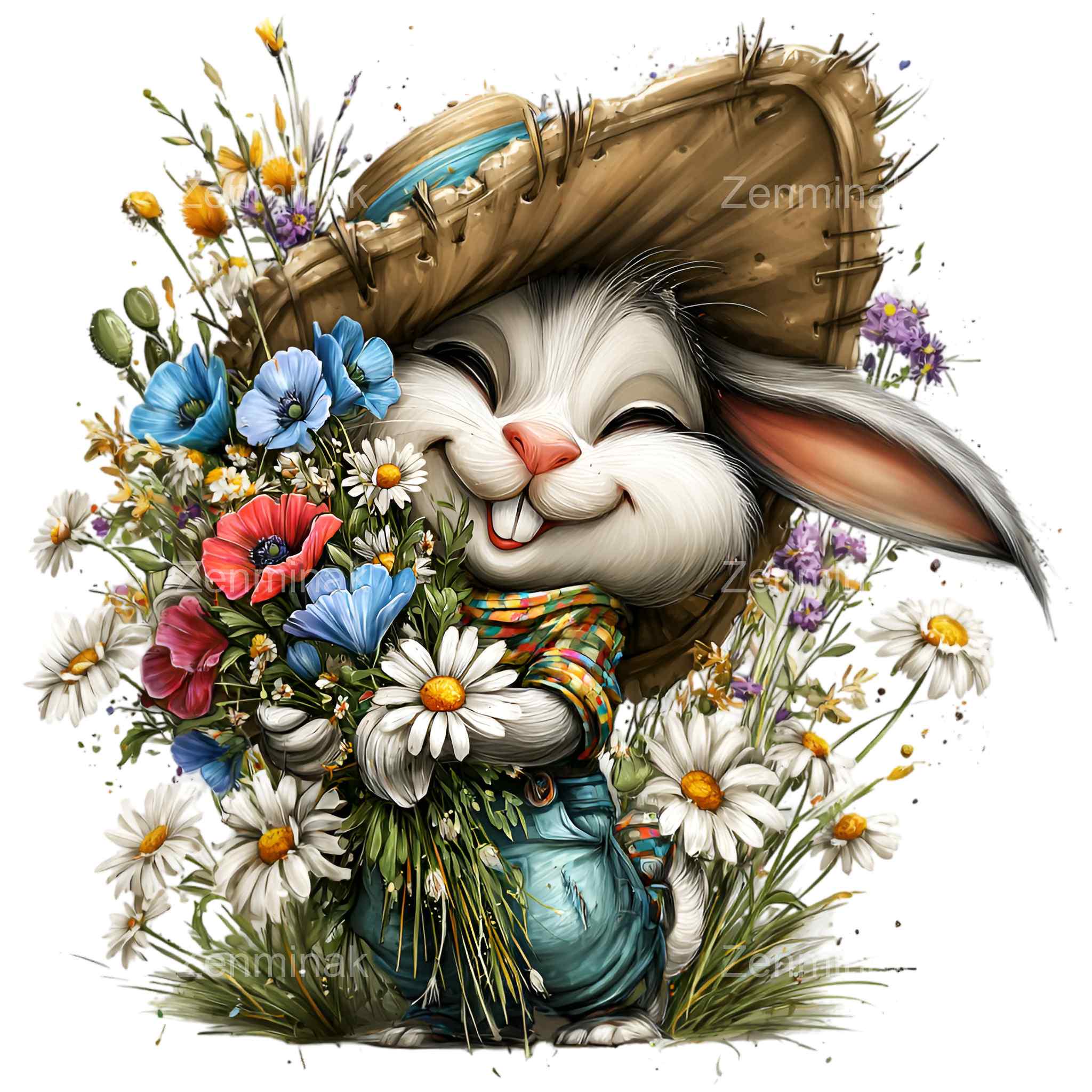 15 PNG Happy Bunny With Flower Basket Clipart – Cute Spring Rabbit in ...