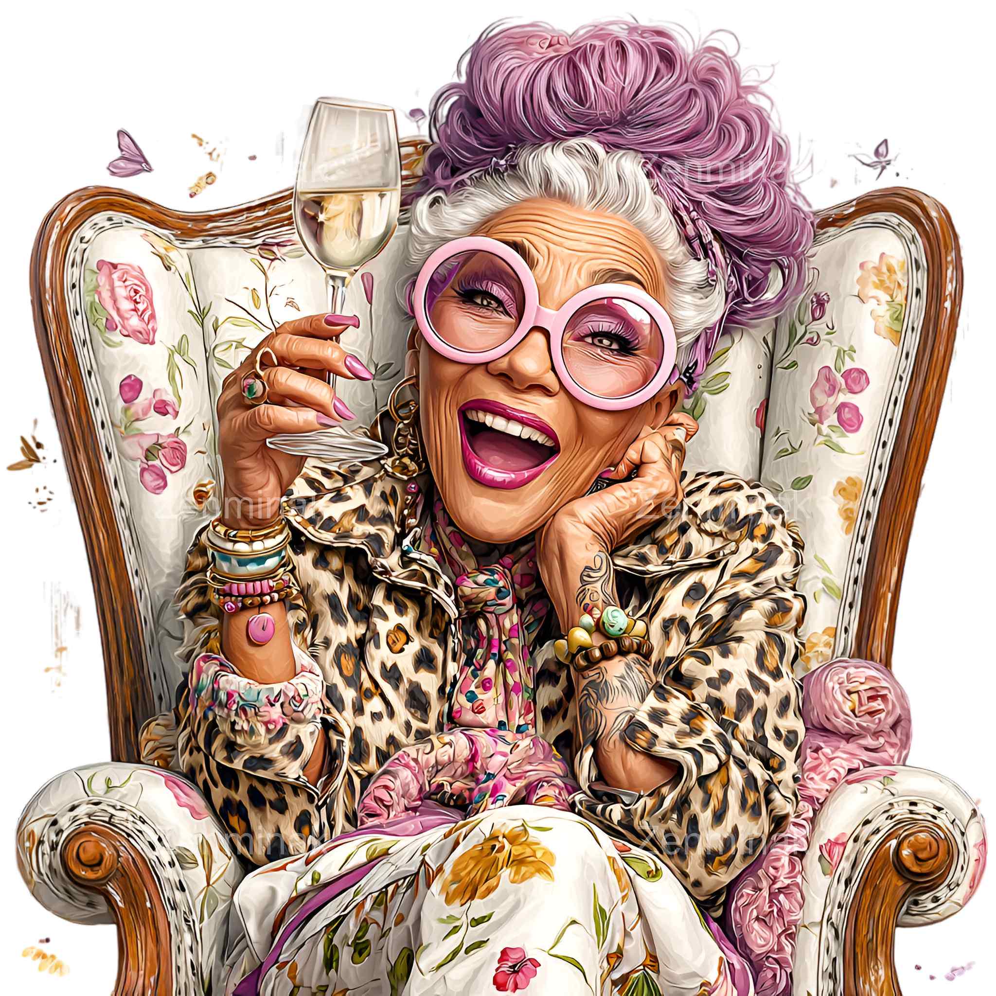 14 PNG Funny Fabulous Grandma Clipart, Senior Woman With Champagne ...