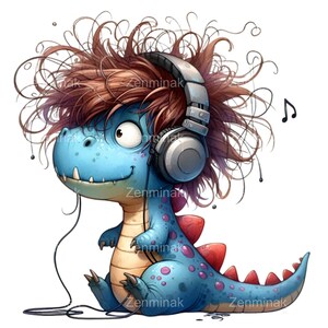 Schattige dinosaurus met koptelefoon png, 15 muziekliefhebber dino-clipart, schattige cartoonillustratie voor sublimatie