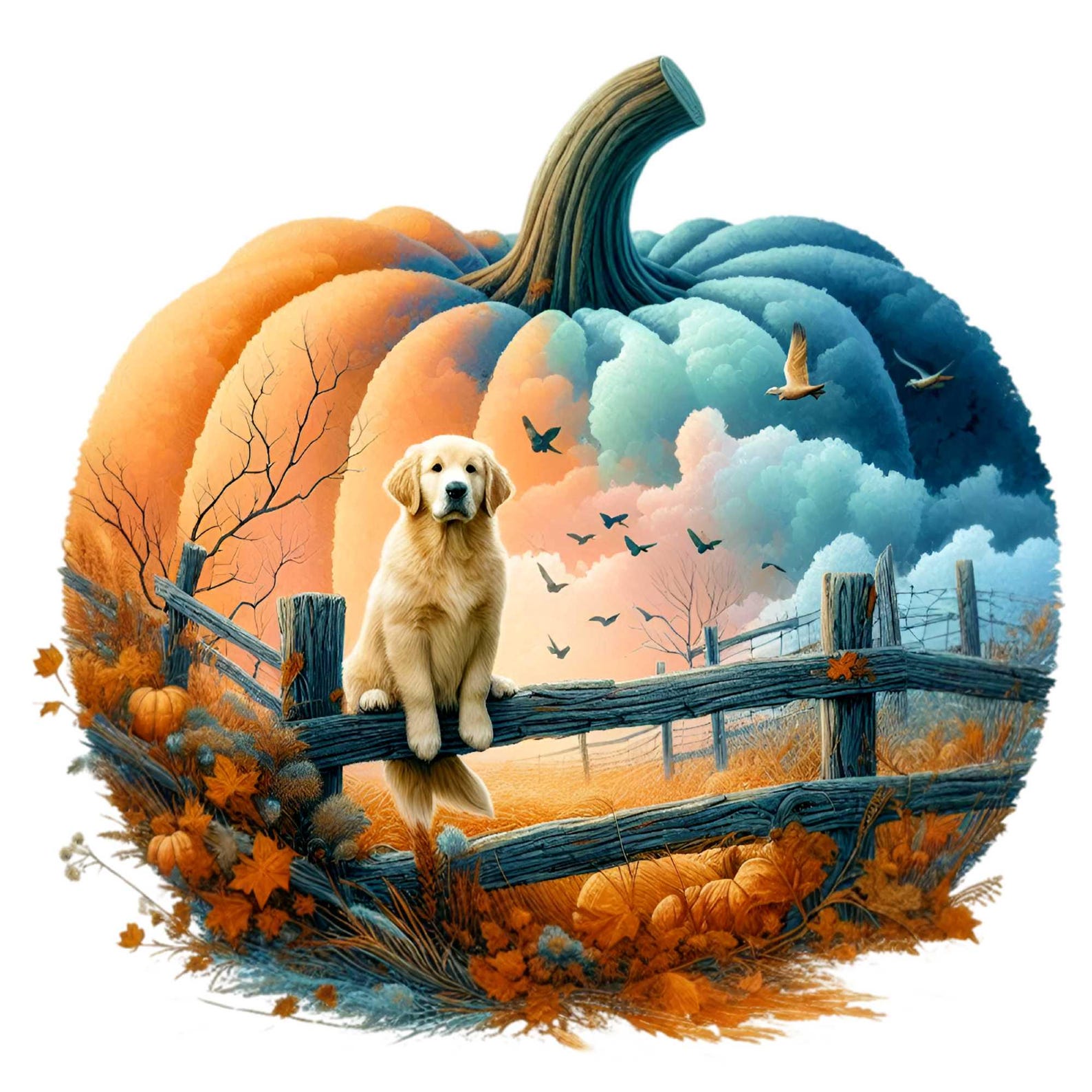 15 PNG Golden Retriever Pumpkin Fall Dog Clipart, Autumn Leaves - Etsy