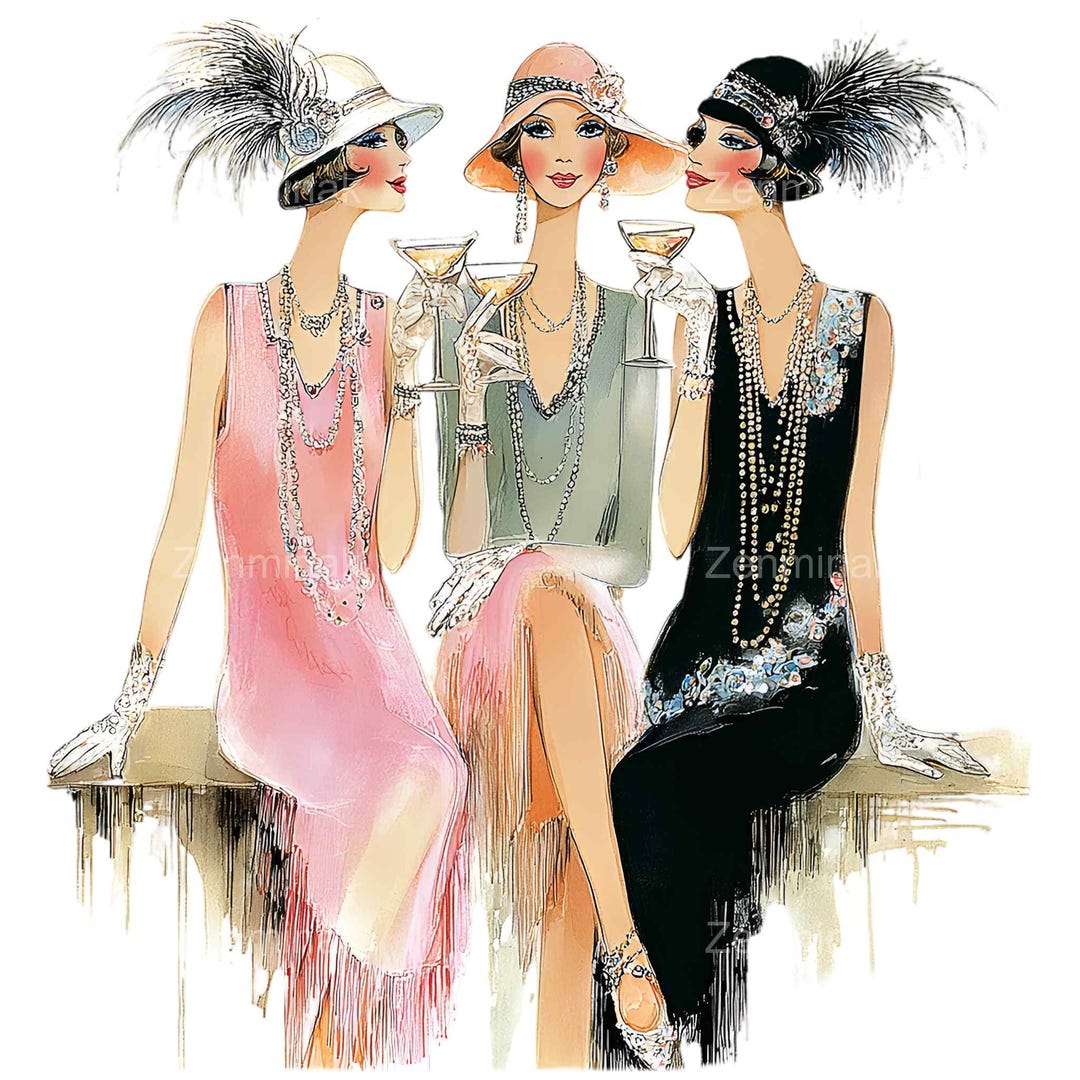 15 PNG Vintage 1920s Flapper Girls Clipart, Art Deco Women Party Art - Etsy
