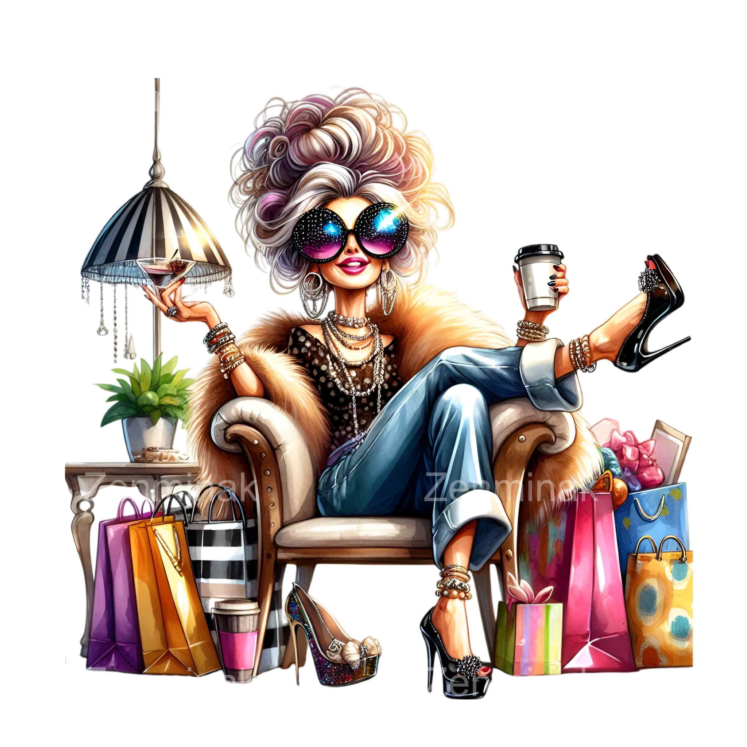 18 PNG Glam Shopping Granny PNG – Funny Fashion Lady With Bags Clipart ...