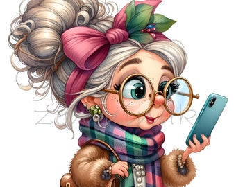 10 imagens PNG engraçadas de um telefone de vovó, clipart de moda de inverno