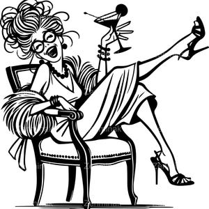 5 file di taglio SVG Chic Lady - Silhouette di cocktail elegante per Cricut e taglio laser - Arte di posa per feste glamour