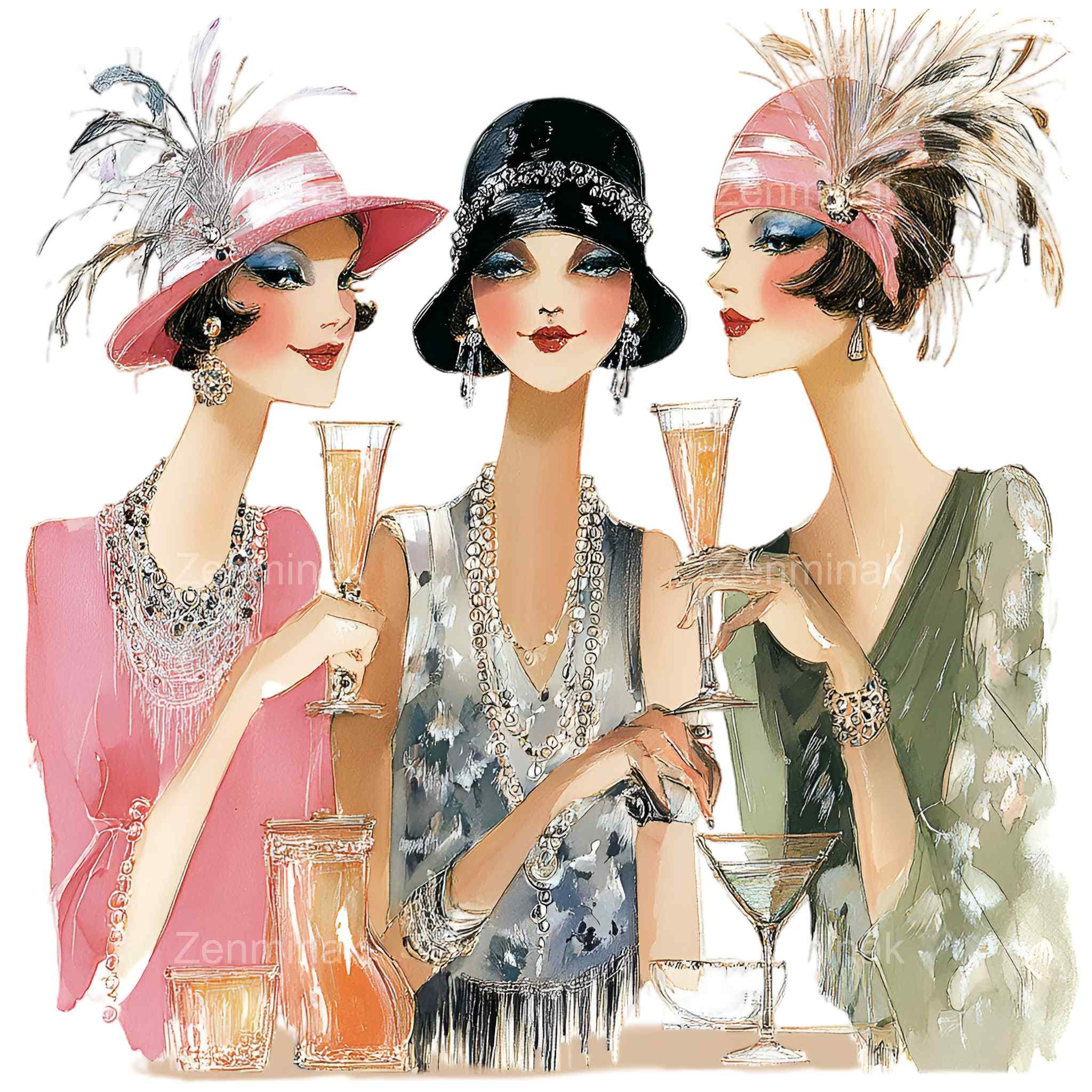 15 PNG Vintage 1920s Flapper Girls Clipart, Art Deco Women Party Art - Etsy