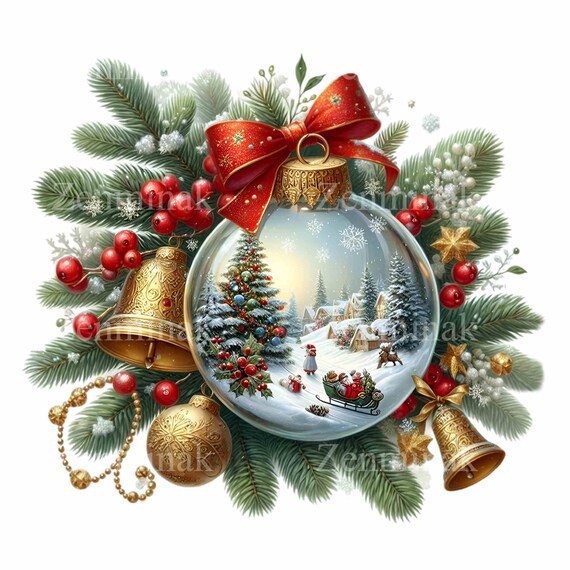 Boules De Noël Vintage Motifs Père Noël, Bonhomme De Neige, Chalet - Lot Décoration Sapin Transparent 8 Cm - 9