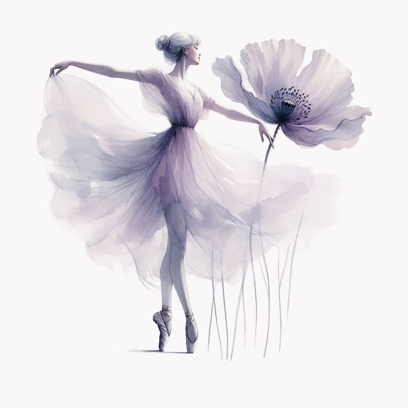 10 PNG Watercolor Ballerina Clipart – Poppy Flowers, Elegant Ballet - Etsy