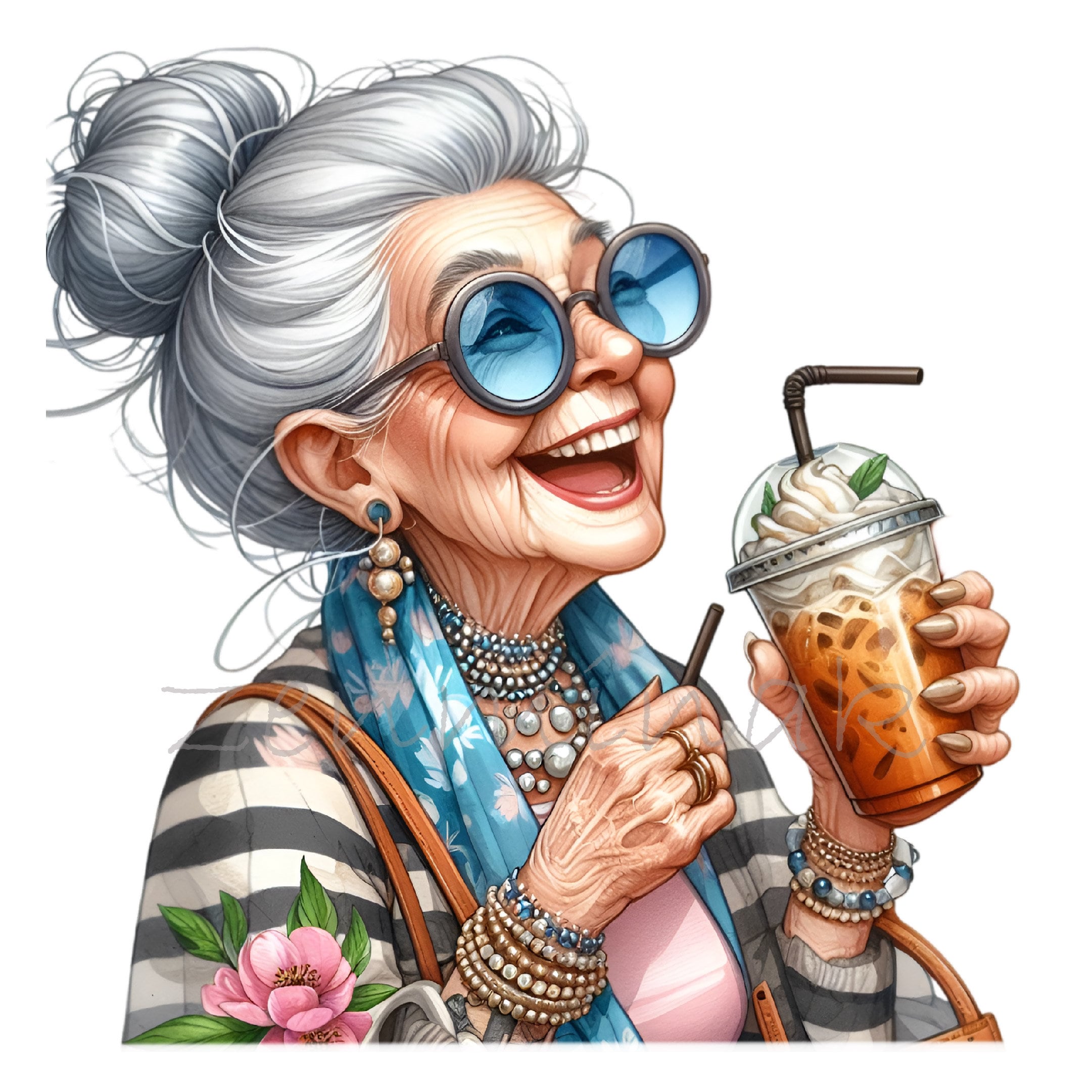 16 PNG Grandma Iced Coffee Clipart, Senior Beach Summer Lady - Etsy