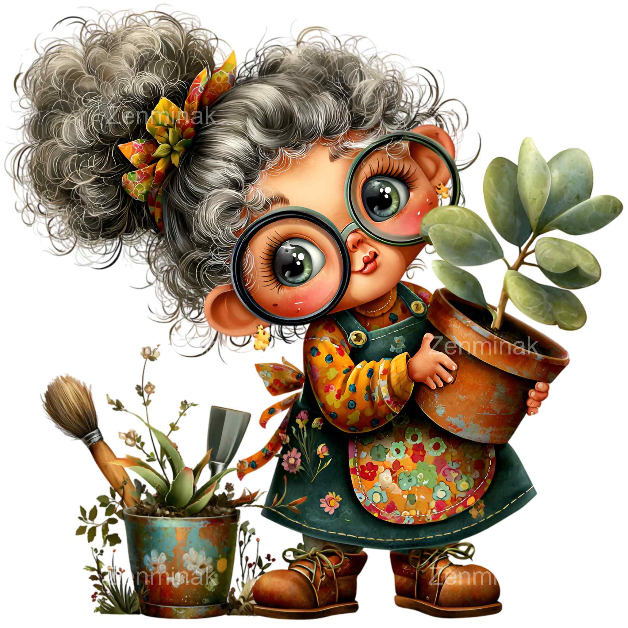 15 PNG Funny Gardening Grandma Clipart – PNG Cute Old Lady With Plants ...