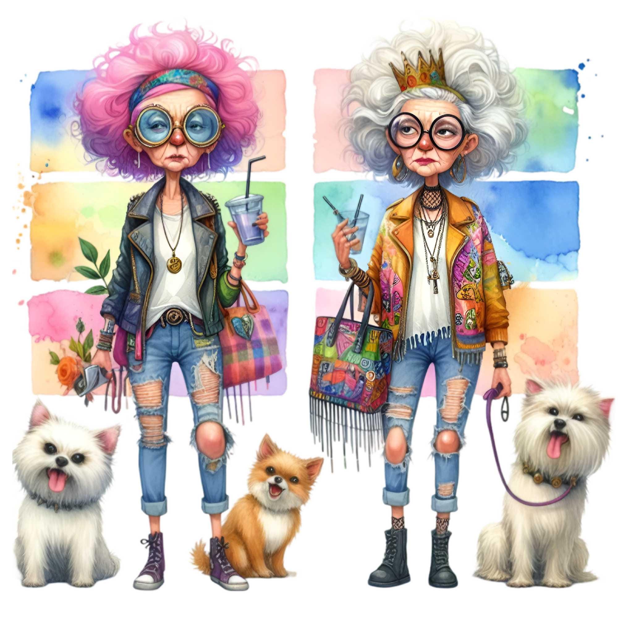12 P NG Funny Senior Lady Clipart – Cool Grandma PNG – Whimsical Old ...