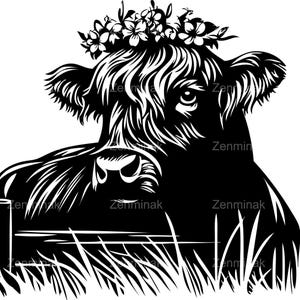 4 SVG Highland Cow With Flower Crown SVG – Farmhouse Silhouette Clipart ...