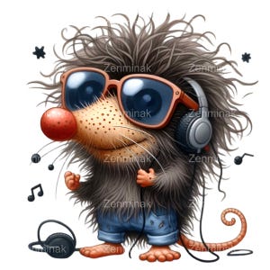 Cool Mole with Headphones PNG, 15 Music Lover Animal Clipart, Funny Cartoon Illustration for Sublimation