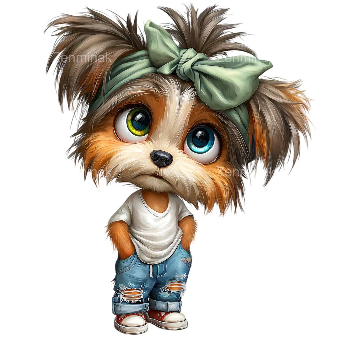 16 PNG Dog Clipart, Puppy With Green Bow, Girl Pet Illustration - Etsy